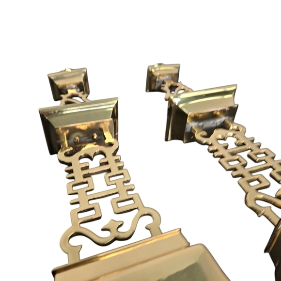 Set Of 2 Vintage 15" Tall Brass Chinese Candle Holders, Chinoiserie Candlesticks - Picture 12 of 15